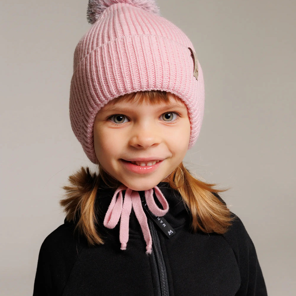 Winter beanie Blush — 100% extra fine merino wool, wool-fleece lined, reflective pom-pom
