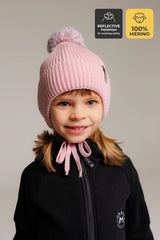 Winter beanie Blush — 100% extra fine merino wool, wool-fleece lined, reflective pom-pom
