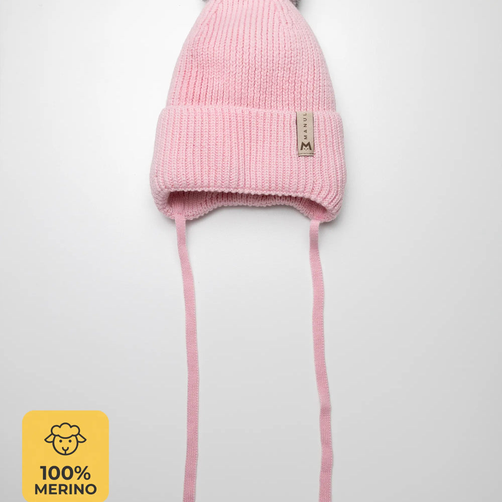 Winter beanie Blush — 100% extra fine merino wool, wool-fleece lined, reflective pom-pom