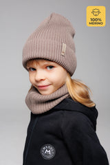 Set Mocha — merino beanie & tube scarf, 100% extra fine merino wool