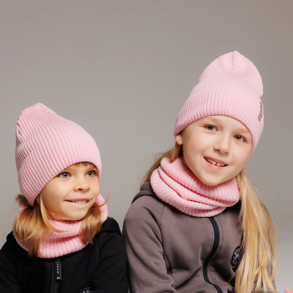 Set Blush — merino beanie & tube scarf, 100% extra fine merino wool