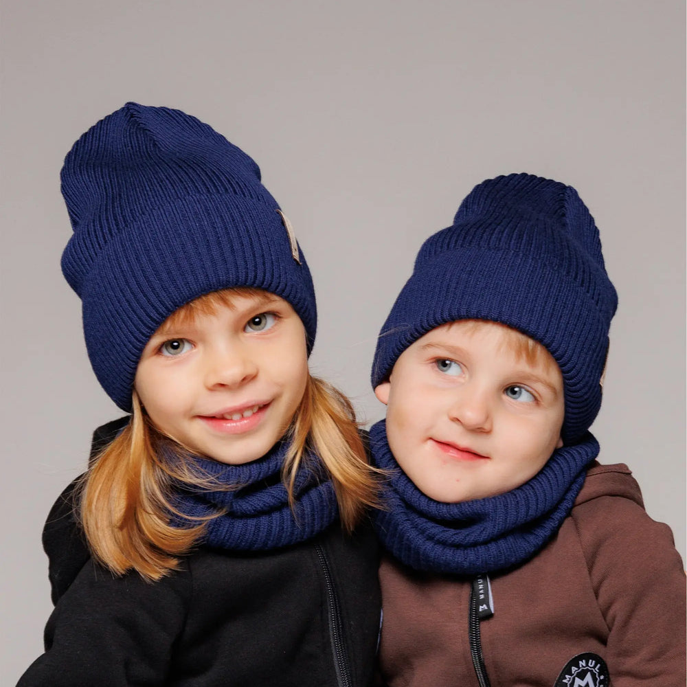 Set Navy — merino beanie & tube scarf, 100% extra fine merino wool