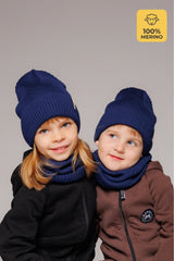 Set Navy — merino beanie & tube scarf, 100% extra fine merino wool