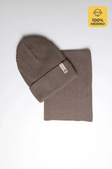 Set Mocha — merino beanie & tube scarf, 100% extra fine merino wool