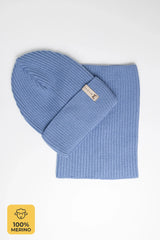 Set Sky — merino beanie & tube scarf, 100% extra fine merino wool