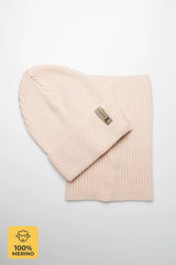 Set Vanilla — merino beanie & tube scarf, 100% extra fine merino wool
