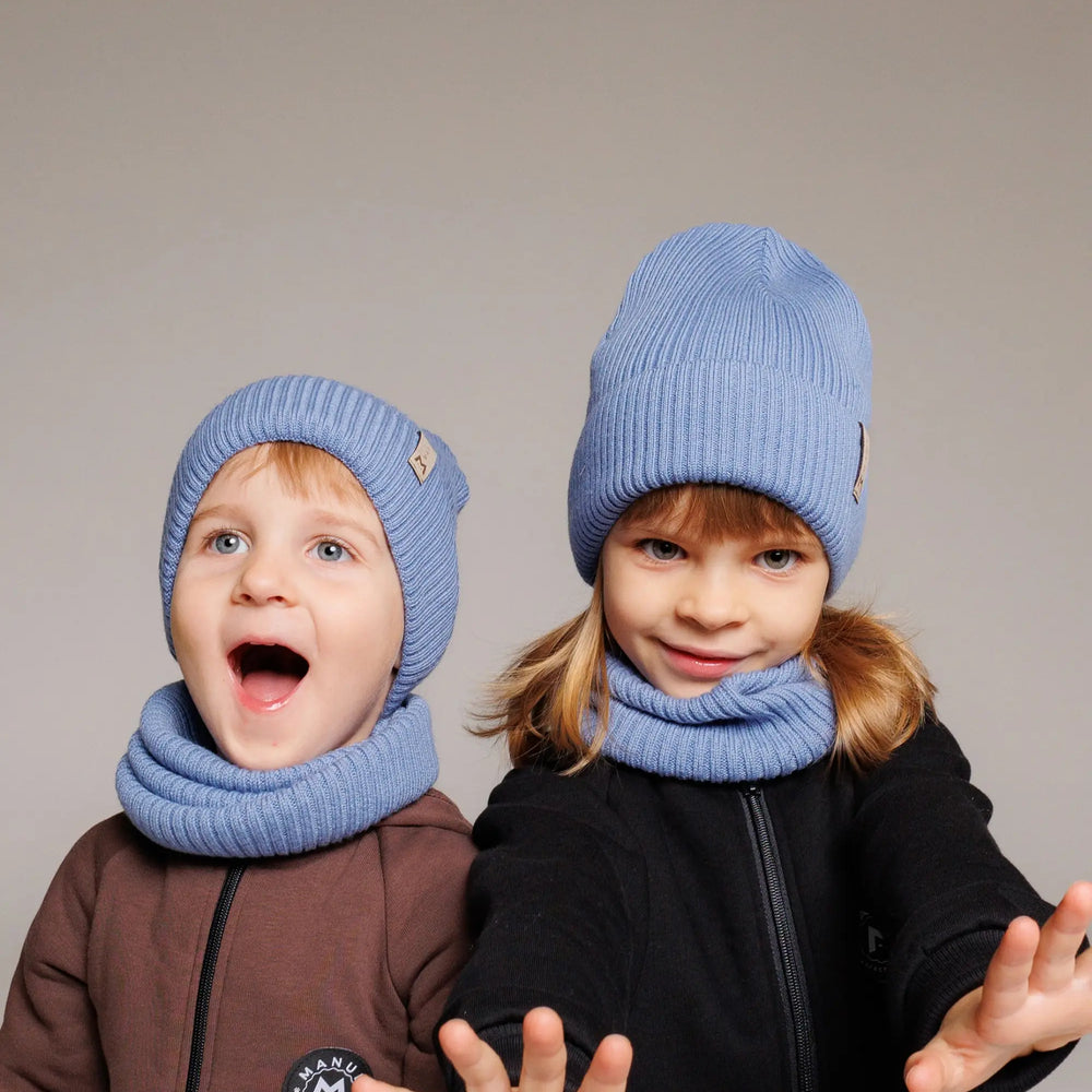 Set Sky — merino beanie & tube scarf, 100% extra fine merino wool