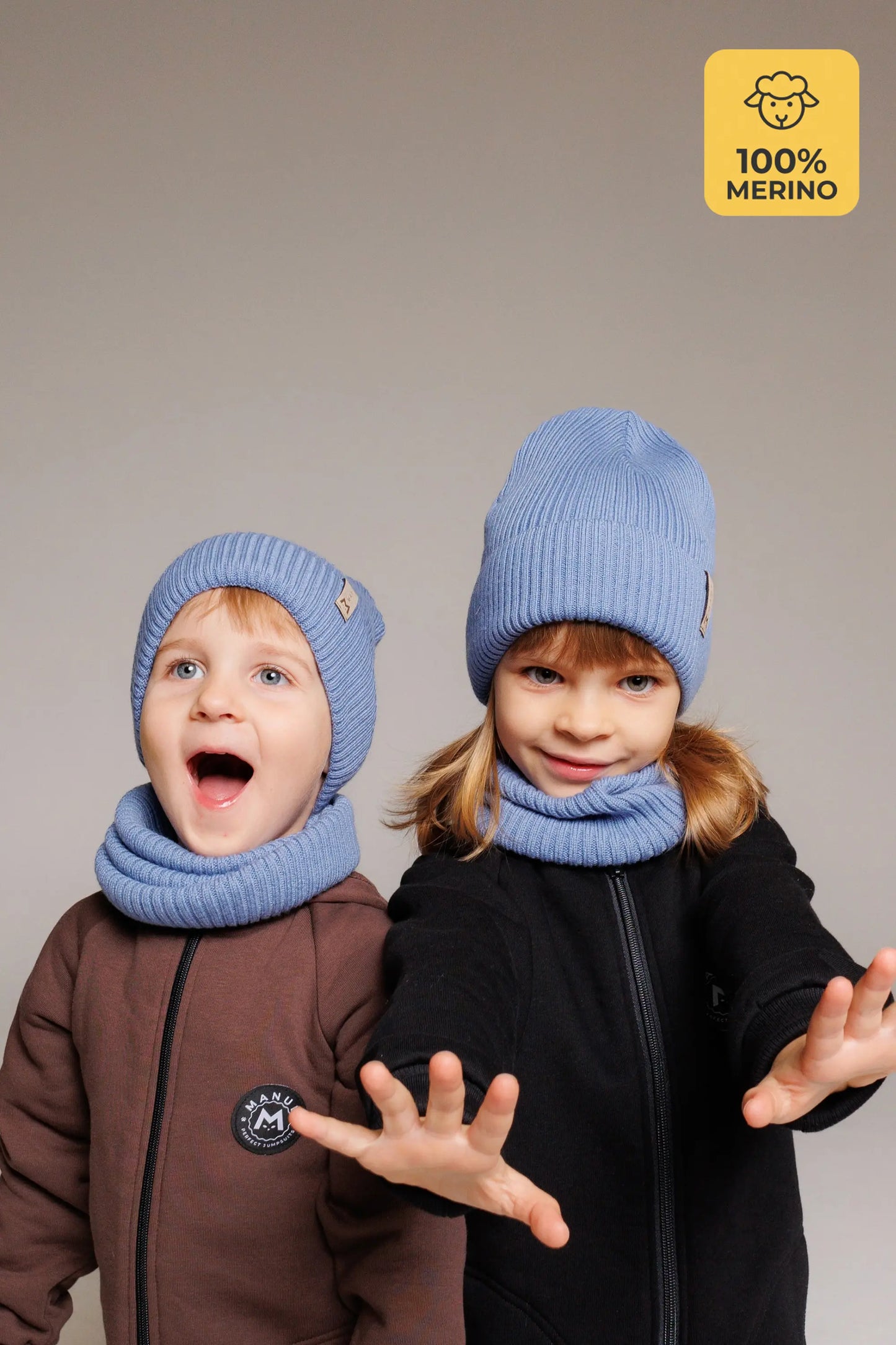 Set Sky — merino beanie & tube scarf, 100% extra fine merino wool