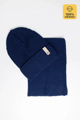Set Navy — merino beanie & tube scarf, 100% extra fine merino wool