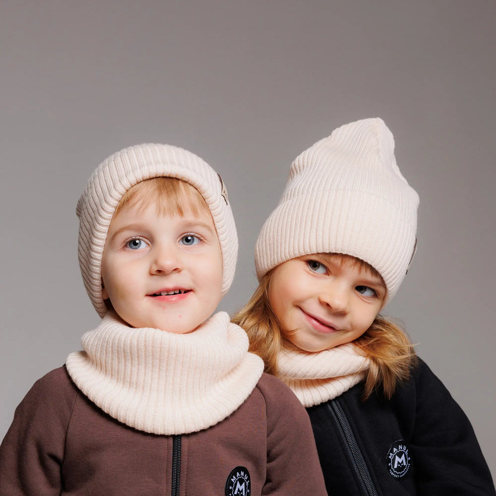 Set Vanilla — merino beanie & tube scarf, 100% extra fine merino wool