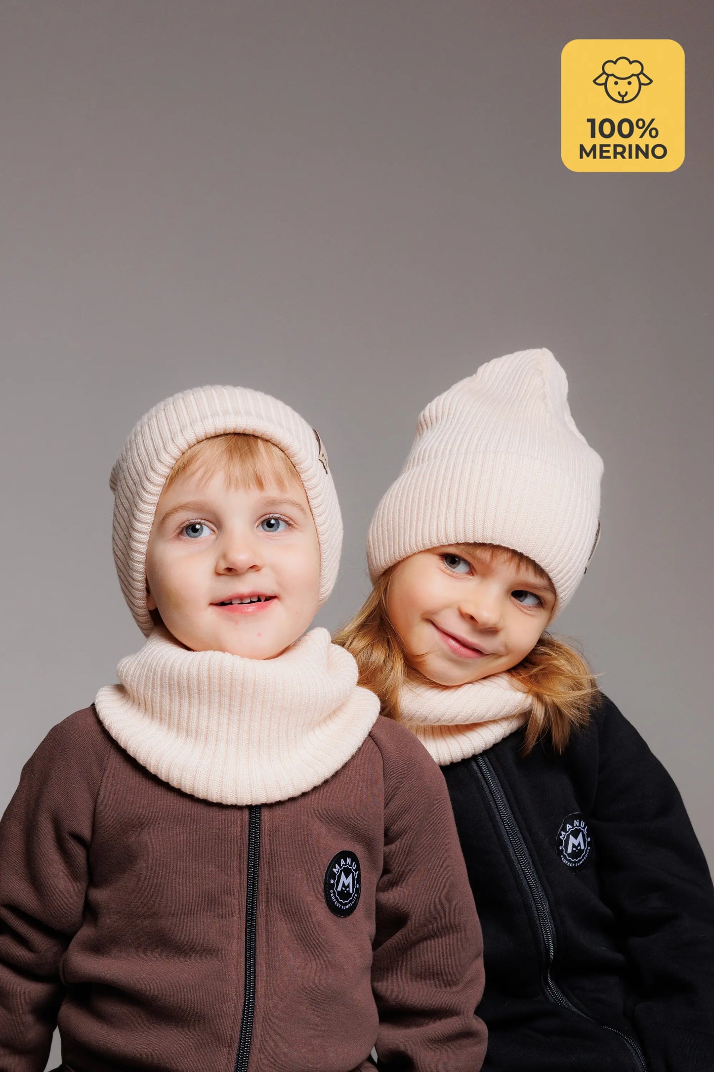 Set Vanilla — merino beanie & tube scarf, 100% extra fine merino wool