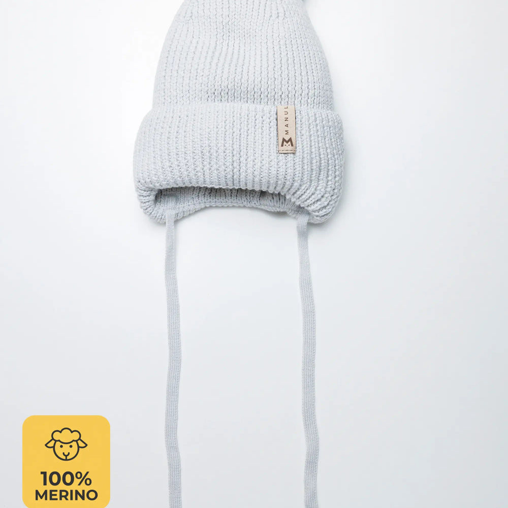 Winter beanie Fog — 100% extra fine merino wool, wool-fleece lined, reflective pom-pom