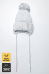 Winter beanie Fog — 100% extra fine merino wool, wool-fleece lined, reflective pom-pom