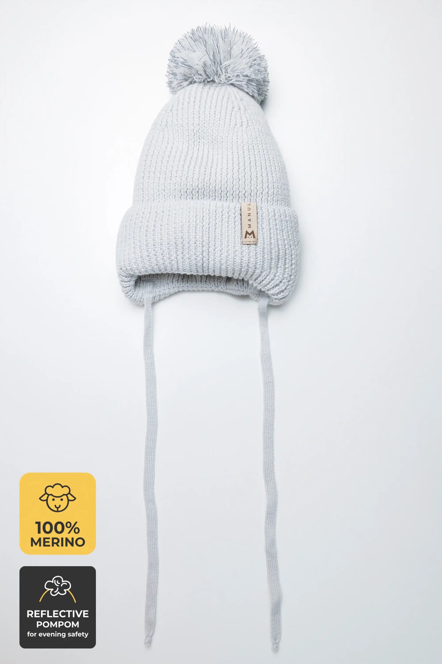 Winter beanie Fog — 100% extra fine merino wool, wool-fleece lined, reflective pom-pom