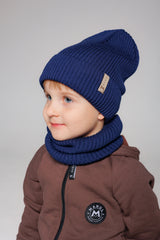 Set Navy — merino beanie & tube scarf, 100% extra fine merino wool
