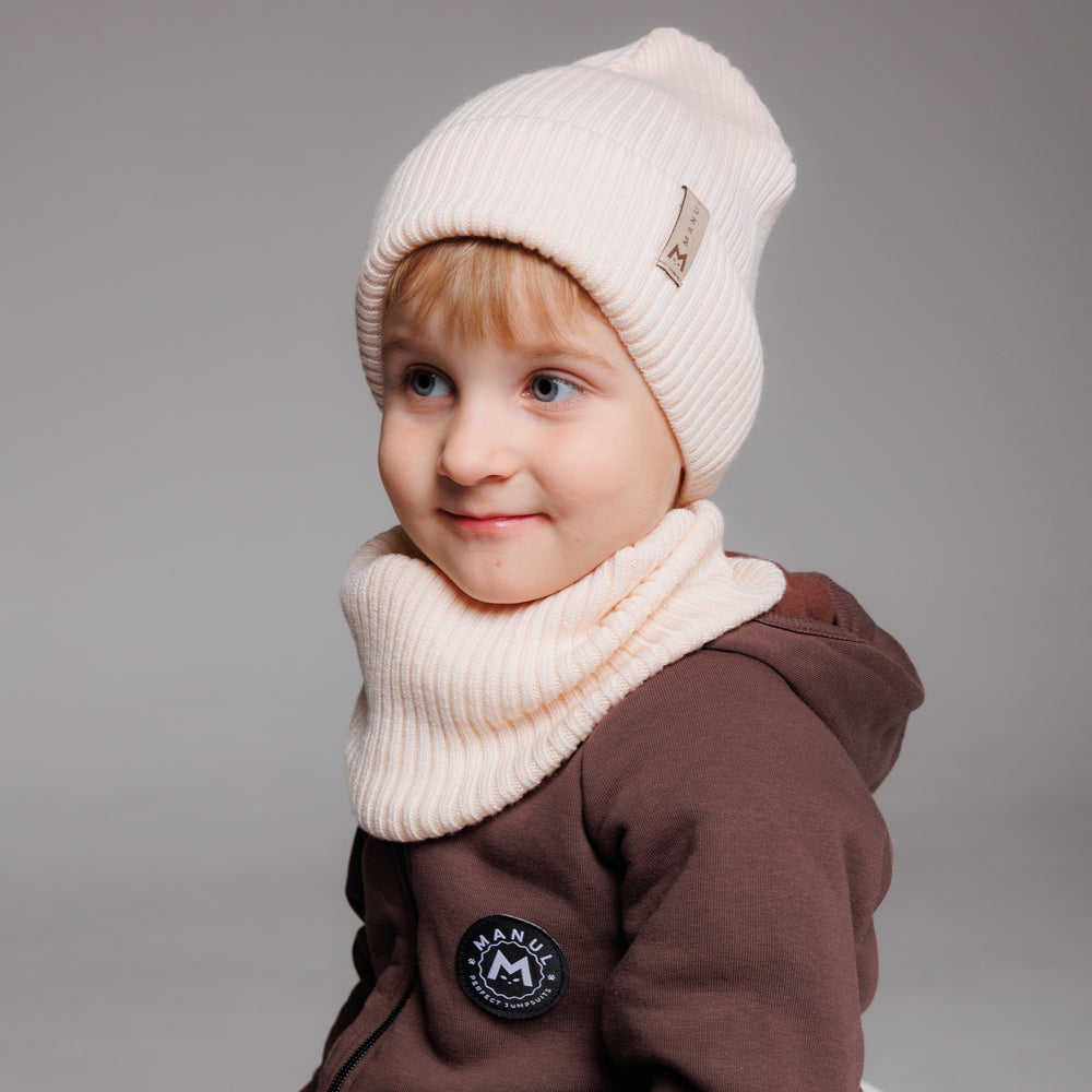 Set Vanilla — merino beanie & tube scarf, 100% extra fine merino wool