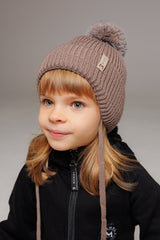 Winter beanie Mocha — 100% extra fine merino wool, wool-fleece lined, reflective pom-pom