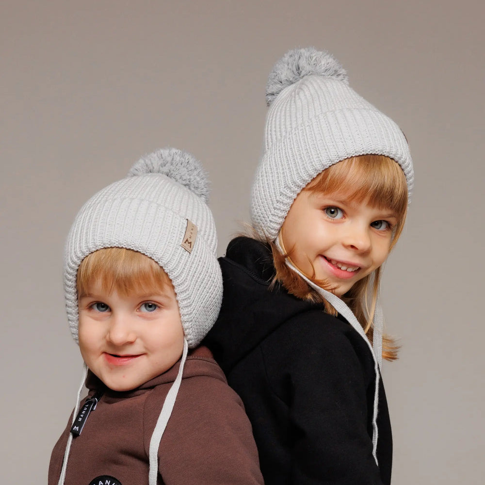 Winter beanie Fog — 100% extra fine merino wool, wool-fleece lined, reflective pom-pom