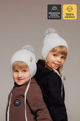 Winter beanie Fog — 100% extra fine merino wool, wool-fleece lined, reflective pom-pom