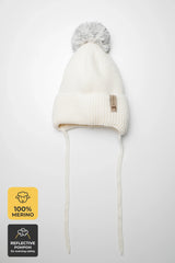 Winter beanie Vanilla — 100% extra fine merino wool, wool-fleece lined, reflective pom-pom