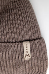 Winter beanie Mocha — 100% extra fine merino wool, wool-fleece lined, reflective pom-pom