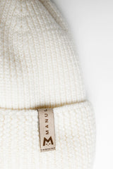 Winter beanie Vanilla — 100% extra fine merino wool, wool-fleece lined, reflective pom-pom